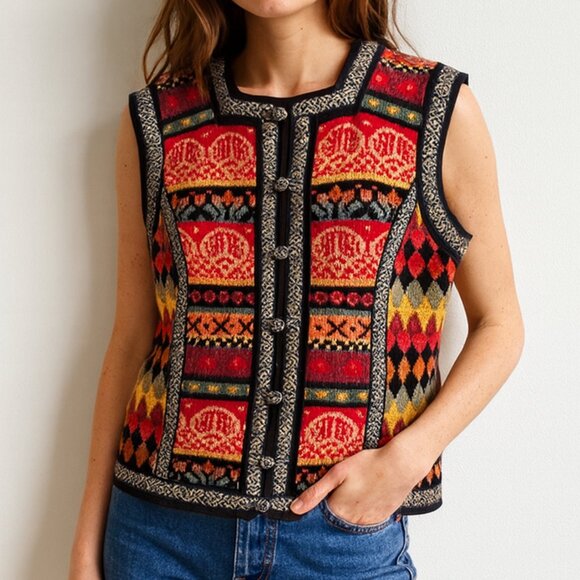Vrikke Size Medium Norwegian Vintage Boiled Wool Embroidered Floral Vest Unisex - Picture 1 of 6